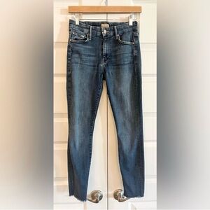 MOTHER Jeans The Looker Ankle Fray Sz 28X27 Girl Crush Dark Blue Cropped